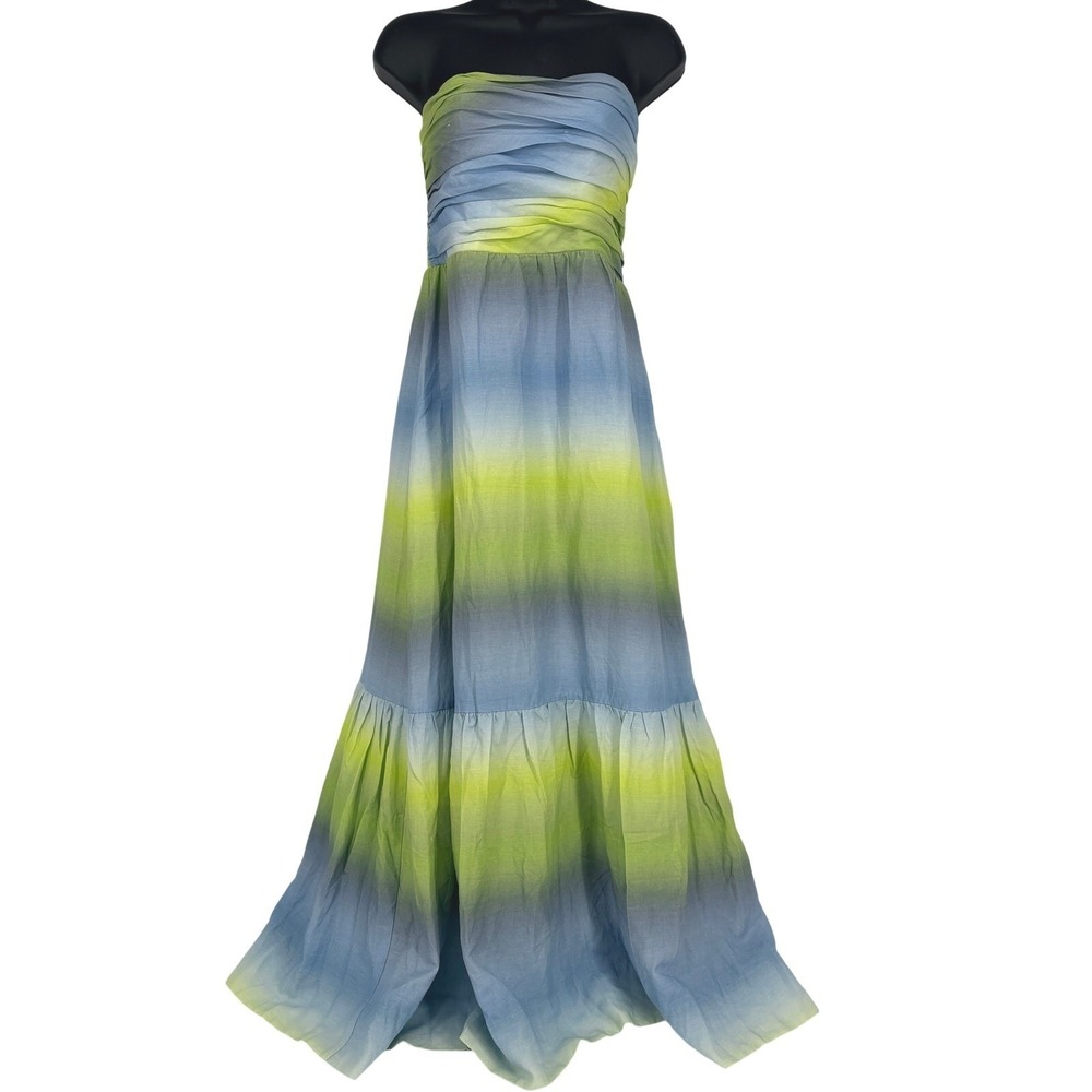 Tuckernuck Kaia Strapless Dress XL Chartreuse Green Sky Blue Ombré Cruise Resort